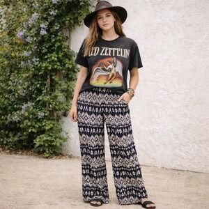 Solitaire Womens Wide Leg Bohemian‎ Aztec Pants Size XS Black Geometric Artsy
